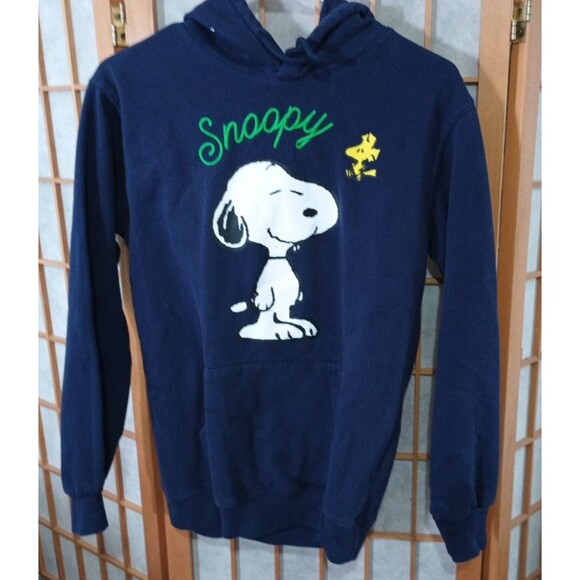 Peanuts Snoopy Woodstock Hoodie XS Navy Be Happy Graphic Pullover Freeze 2024 - Picture 1 of 13